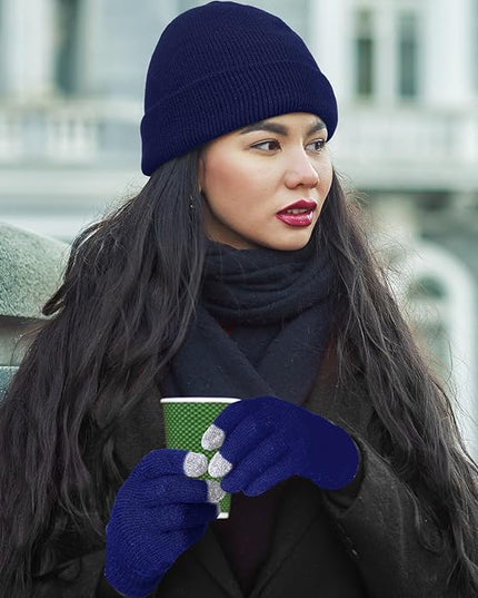 SATINIOR 56 Pcs Bulk Winter Hats and Gloves Set for Homeless Beanies Touchscreen Gloves Knit Cuffed Skull Caps for Men Women