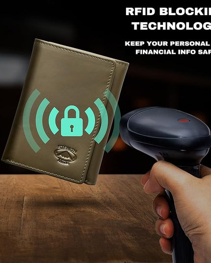 Stealth Mode Trifold Wallet - RFID Blocking Wallet with Flip ID Holder - Leather Case for Money, Credit Cards - Mens Organizer, Divided Billfold, Identity Protection - Men's Gifts (Camo)
