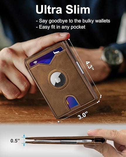 miyozi Airtag Wallet for Men,with Money Clip 11 Cards Slim Front Pocket Leather RFID Blocking Wallet with Gift Box