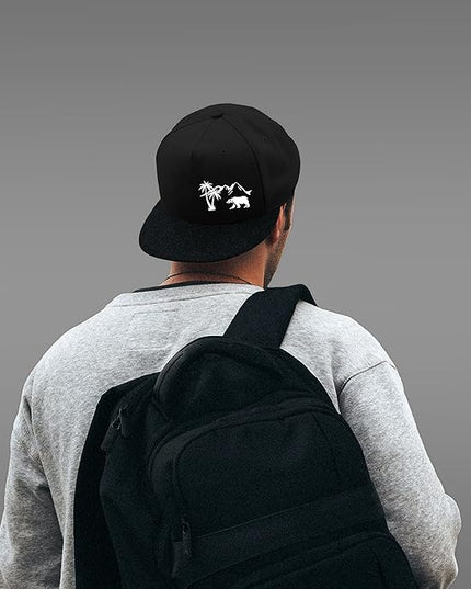 Skull Finger Flat Bill Hats for Men Black Mens Snapback Hat Baseball Cap Fitted Hat Rock N Roll Skeleton Hand Snap Backpack