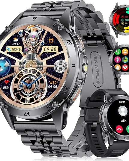 LIGE Military Smart Watch for Men iPhone Android 1.43" HD Amoled Rugged 120+ Sport Modes IP68 Waterproof Answer/Make Call Fitness Running Heart Rate Blood Pressure Health Mens Smartwatch EF6-E