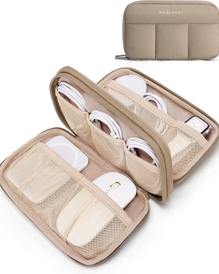 BAGSMART Electronics Organizer Travel Case, Cord Storage for Chargers Cables Phones, Compact Tech Accessories Pouch, Khaki