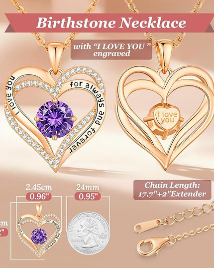 CDE Forever Love Heart Necklaces for Women, Wedding Anniversary, Birthday Mothers Day Christmas Day Gifts for Mom, Mother, Wife, friend, S925 Silver Jewelry with Birthstone Pendant