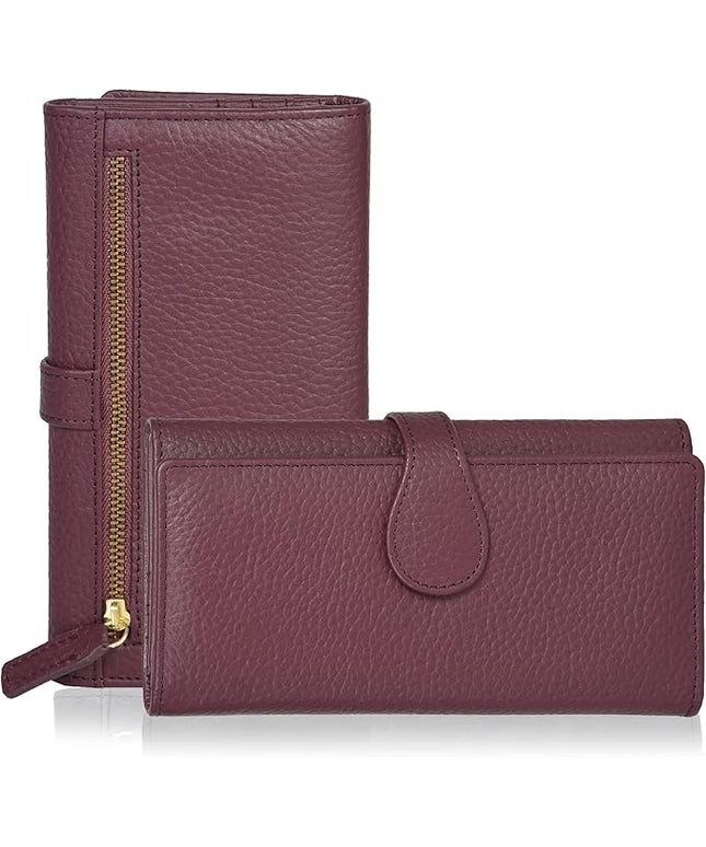 Real Leather Women Wallet Leather with RFID Blocking -Trifold Card Holder Designer Ladies Clutch with ID Window Wallets