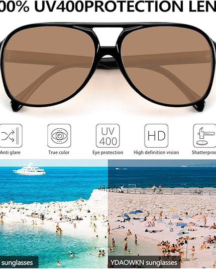 YDAOWKN Retro Aviator Sunglasses for Women Mens Large Frame Classic Vintage 70s Sun Glasses Aviators