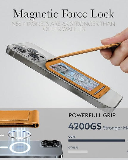 Genuine Leather Magsafe Wallet,10 Card Holder With Stand, Slim Magnetic Wallet Mag Safe for iPhone,Compatible With iPhone 17/16/15/14/13/12 Series and Selected Samsung Devices Apple Accessories, Honey