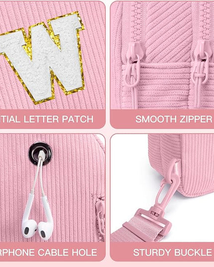 Viverte Small Corduroy Sling Bag Initial Crossbody Bag Fanny Pack for Girls Personalized Birthday Gifts for Teen Girls Gifts
