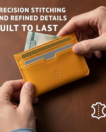 Vaultskin MOORGATE Slim Card Holder - Minimalist Leather Wallet, RFID Blocking Sleeve, Fits Front Pocket, for Men and Women