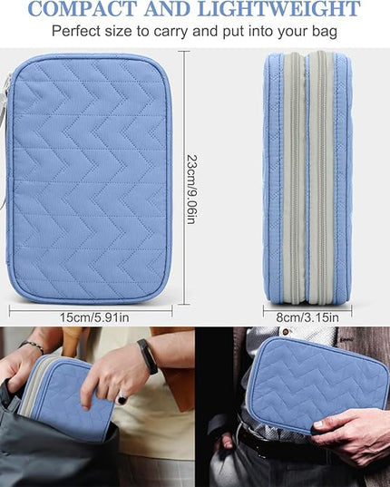 FYY Electronic Organizer, Large Travel Cable Organizer Bag Pouch Electronic Accessories Carry Case Portable Waterproof Double Layers All-in-One Storage Bag for Cable, Cord, Charger, Pattern Blue
