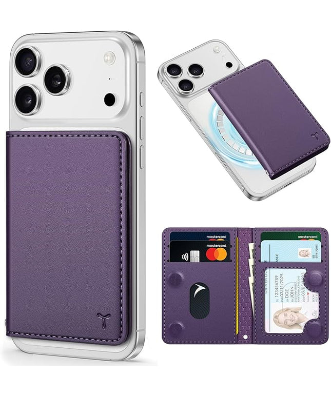 TUCCH for Magsafe Wallet with 6 Card Holders, RFID Blocking [Clear ID Window] PU Leather Men Women Folio Magnetic Phone Wallet for iPhone 17/16/15/14/13/12/Plus/Air/Pro/Pro Max Series, Dark Purple