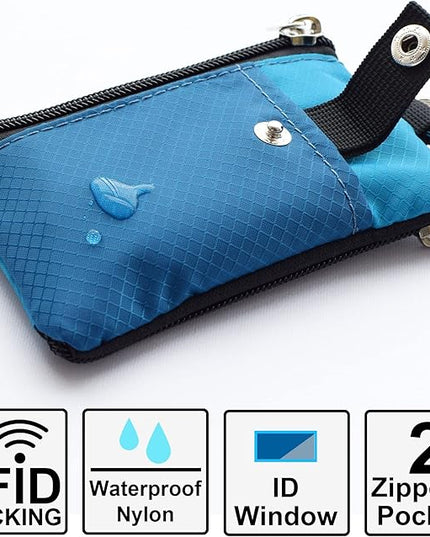 Minimalist RFID Blocking Small Wallet with ID Window,WaterResistant Zip Id Case Wallet with Lanyard Keychain for Cards,Cash,Travel,Women,Men