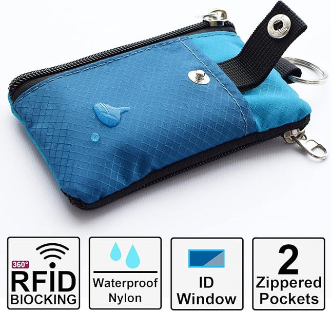 Minimalist RFID Blocking Small Wallet with ID Window,WaterResistant Zip Id Case Wallet with Lanyard Keychain for Cards,Cash,Travel,Women,Men