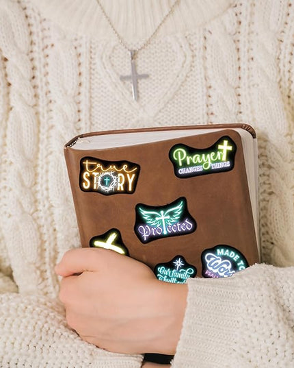 70 Pcs Glow in The Dark Neon Christian Bible Kids Stickers, Jesus Christ Faith Vinyl Waterproof Water Bottle Decals, Teens Adults Religious Christianity Christmas Thanksgiving Decor