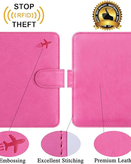 Passport Holder Cover Wallet RFID Blocking Leather Card Case Travel Accessories for Women Men (#Pink)