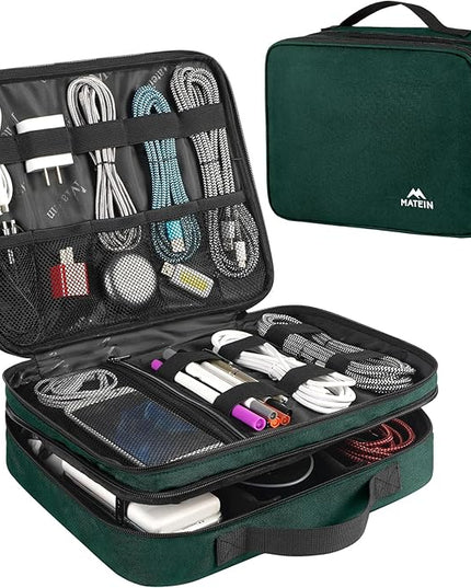 MATEIN Tech Organizer Travel Case, Large Water Resistant Cable Organizer for Electronic Accessories, Sturdy Carrying Tech Bag With Handle for Cord, Power Bank, Tablet (Up to 12.9inch), Peacock Blue