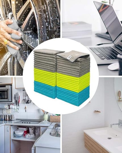 FIXSMITH Microfiber Cleaning Cloth - Pack of 50, Microfiber Towels for Cars 16 x 12 in, Highly Absorbent Cleaning Rags, Lint-Free, Streak-Free Cleaning Cloths for Car Kitchen Home Office