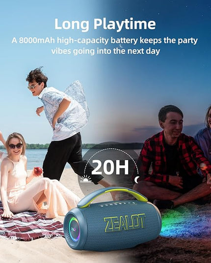 ZEALOT Portable Bluetooth Speaker, 80W Peak Waterproof Loud Booming Sound Speakers, Dual Pairing, XBass, 25H Playtime, Outdoor Speaker with Handle for Camping, Beach, Party, Backyard(Blue)