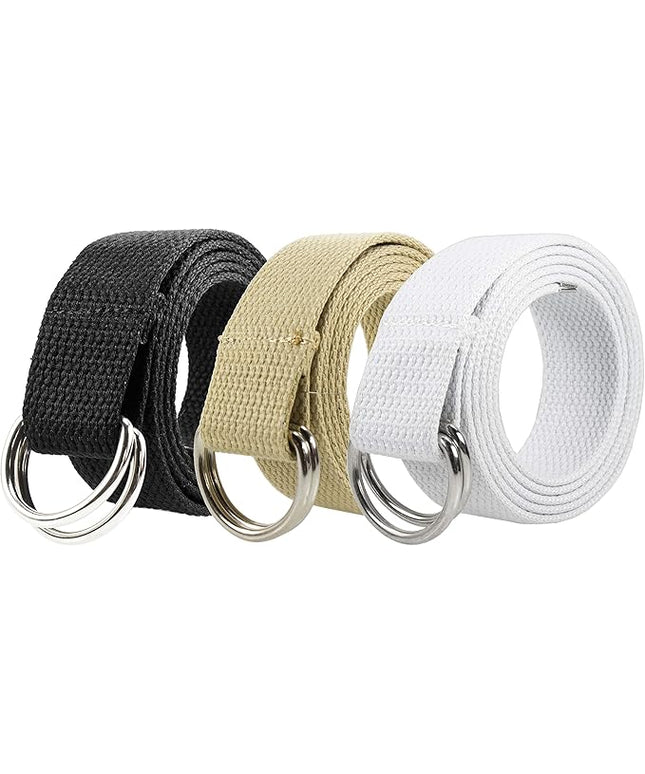 Gelante Canvas Web D Ring Belt Silver Buckle Military Style for men & women 1 or 3 pcs