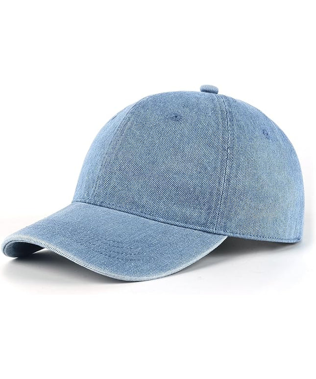 XXL Oversize Washed Denim Baseball Cap,Low Profile Jean Sports Cap for Big Heads 23.5"-25.5",Large Pigment Dyed Dad Hat