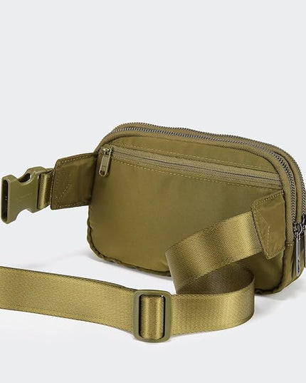 Pander Everywhere Belt Bag for Women, 5 Zipper Pockets Nylon Crossbody Fanny Pack Purse (Dark Moss)