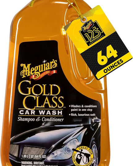 Meguiar's Gold Class Car Wash, Rich Foaming Car Soap for Bucket Wash or Foam Cannon Use, Safe on All Paints, Adds Glossy Shine, Gifts for Car Lovers or Car Guy Gifts for Men, 64 Oz