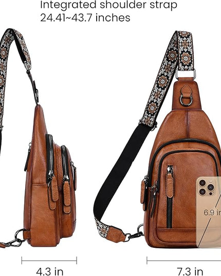 HESHE Leather Sling Bag for Women Crossbody Bags with Multi-Pocket Stylish Fanny Packs for Travel Chest Bag