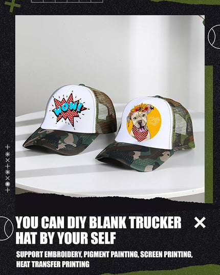 10 Pcs Sublimation Blank Trucker Hats Bulk Mesh Baseball Cap Polyester Mesh Trucker Hat for Men and Women