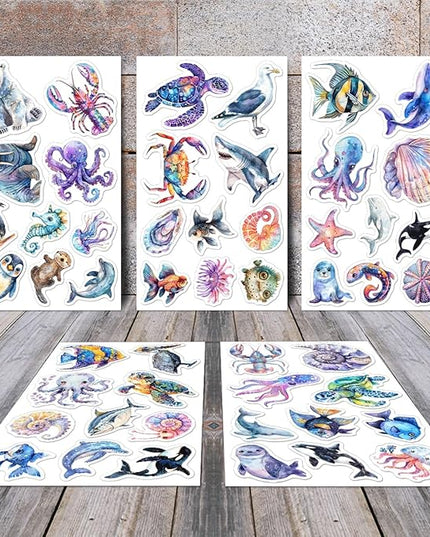 Pack 50 Pcs Cute Sea Ocean Animal Stickers for Water Bottles Funny Laptop Luggage Computer Scrapbooking Teens Girls Boys Adults Waterproof Aesthetic Sticker Small Vinyl Decals
