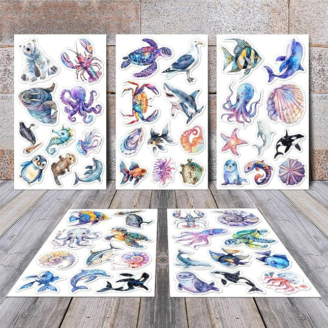 Pack 50 Pcs Cute Sea Ocean Animal Stickers for Water Bottles Funny Laptop Luggage Computer Scrapbooking Teens Girls Boys Adults Waterproof Aesthetic Sticker Small Vinyl Decals