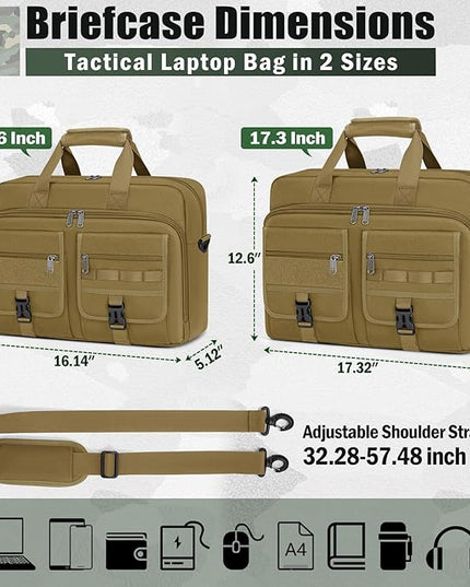 RAINSMORE Tactical Laptop Bag 15.6/17.3 Inch Laptop Briefcase Men Business Computer Bag Military Messenger Bag Work Office