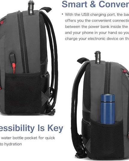 Boavan Laptop Backpack for men, 15.6 inch Laptop Bag with USB Port, Waterproof Travel Work Backpack Purse, Anti-Theft Teacher Nurse Doctor Casual Bookbags Office Business backpack，Grey