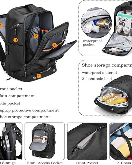 Somago 16 Inch Laptop Backpack Water Resistant Carry On Daypack Backpack Anti Theft Travel Rucksack Backpack with Shoe Compartment Shoulder Strap for Men Women, 33L (Black)