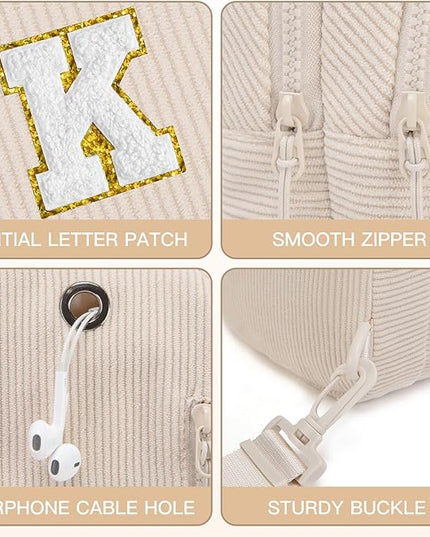 Viverte Small Corduroy Sling Bag Initial Crossbody Bag Fanny Pack for Girls Personalized Birthday Gifts for Teen Girls Gifts