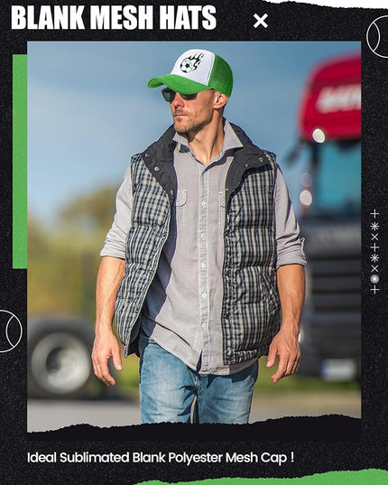 10 Pcs Sublimation Blank Trucker Hats Bulk Mesh Baseball Cap Polyester Mesh Trucker Hat for Men and Women