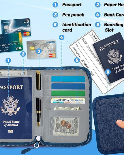 Passport Holder for Travel Essentials, RFID Blocking Protector Passport Wallets, Passport Document Organizer Case for Travel Must Have, Passport Book for Women, Couple, Family Cards, Tickets, ID, Cash