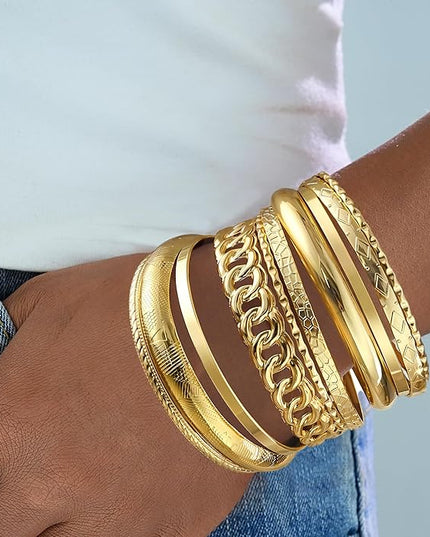 ÌF ME Gold Bangle Bracelets for Women, Indian Bangles Stackable Set, Multi Layer Textured 14K Gold Plated Chunky Bracelets Boho Jewelrys Set