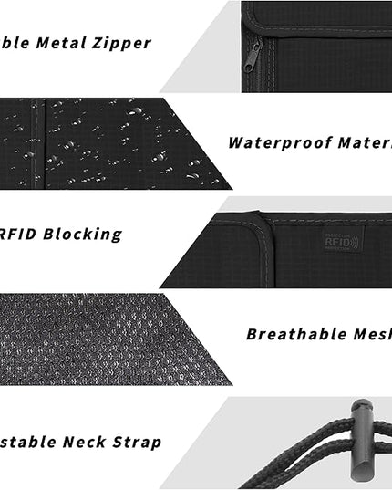 Travel Neck Wallet with RFID Blocking – Passport Holder Organizer Neck Pouch – Portable Easy to Conceal Travel Pouch (Black)