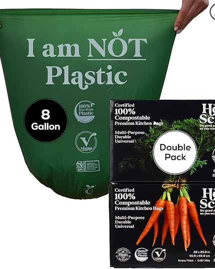 Medium Compostable Trash Bags - 6-8 Gallon, 100 Pack | Odorless, Plastic-Free & Decomposing Kitchen, Bathroom & Countertop Garbage Bag & Liners | Thick Bin Bags for Green & Food Waste