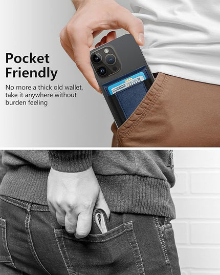 Phone Wallet Stick On, Upgraded Phone Wallet with Adjustable Stand, Open ID Window, 8-Card Holder, Stronger 3M Adhesive Credit Card Holder for Back of Phone Case, iPhone, Samsung and Android, Blue
