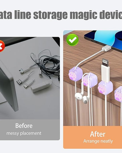 9Pack Magnetic Cable Clips for Nightstand, Adhesive Night-Glowing Cord Holder Organizer for Office Home Desk Wall Car (Purple,Cat)