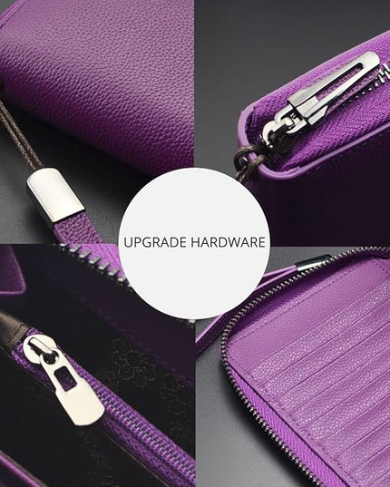 Bveyzi Women RFID Blocking Wallet Leather Zip Around Phone Clutch Large Capacity Ladies Travel Purse Wristlet | RFID Blocking, Zip Around, Large Capacity