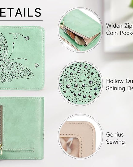 KITEVIUN Small RFID Wallet Women Ultra Thin Slim Womens Wallet Mini Compact Bifold Pocket Ladies Wallets for Women Peppermint Mambo Green