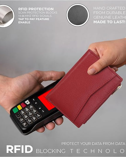 Oak Leathers Leather Wallet For Women - Small RFID Coin Purse Credit Card & ID Holder for Ladies, Gift for Women's, Bifold Wallets (Nappa Red)