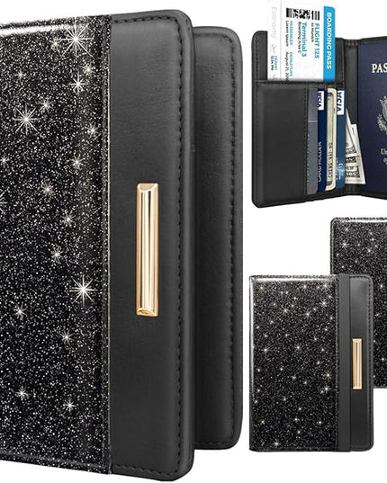 Passport Holder Cover Travel RFID Blocking Passport Cover Rose Gold Cute Flowers Passport Wallet with Elastic Band for Women