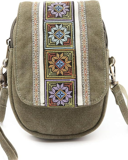 Goodhan Embroidery Canvas Crossbody Bag Cell phone Pouch Coin Purse for Women
