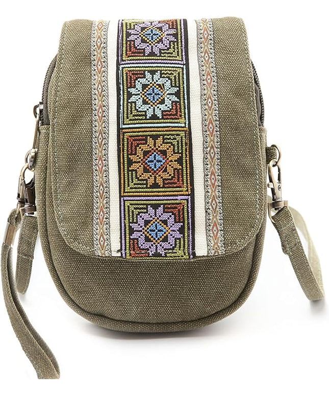 Goodhan Embroidery Canvas Crossbody Bag Cell phone Pouch Coin Purse for Women