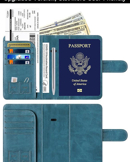 Airtag Passport Holder Cover Wallet Travel Essentials Leather Rfid Blocking Case Vacation Luggage Must Haves Travel Accessories for Men Women (117#Blue)