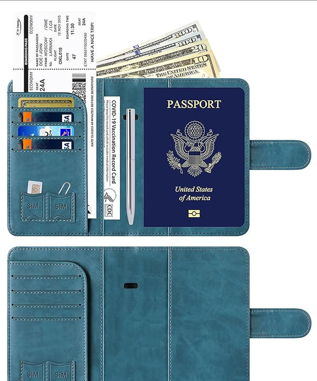 Airtag Passport Holder Cover Wallet Travel Essentials Leather Rfid Blocking Case Vacation Luggage Must Haves Travel Accessories for Men Women (117#Blue)