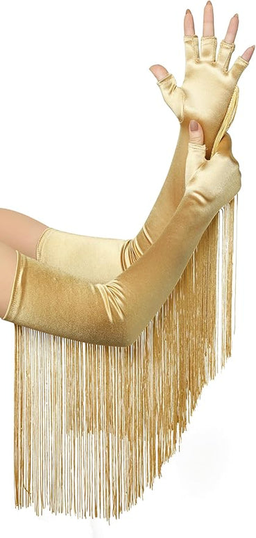 BABEYOND Vintage Long Opera Pageant Gloves - 1920s Fringe Fingerless Elbow Gloves for Costume Party Wedding