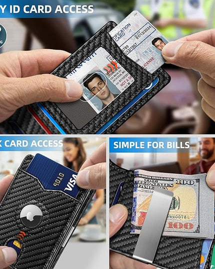 miyozi Airtag Wallet for Men,with Money Clip 11 Cards Slim Front Pocket Leather RFID Blocking Wallet with Gift Box